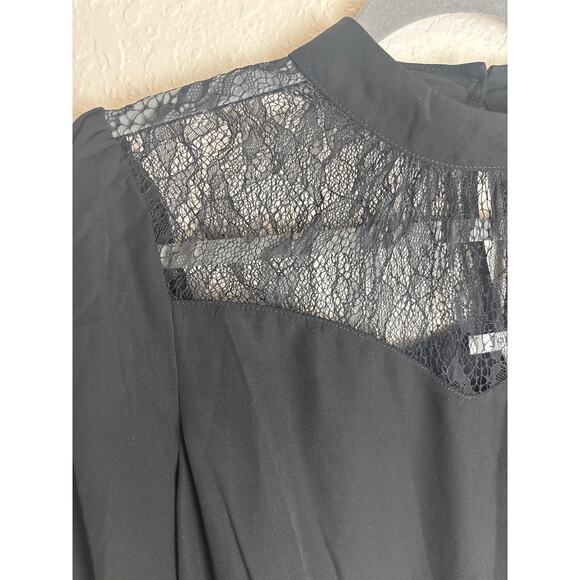 Black Blouse with High Lace Neckline Jodifl Size Small - Picture 3 of 7